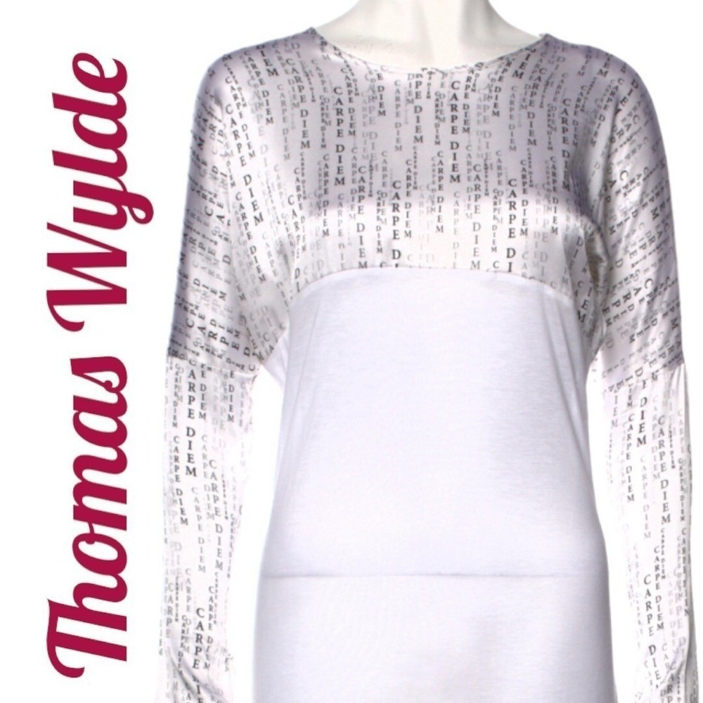 THOMAS WYLDE Y2K Sheer Silk Lyocell Text Print Dress Avant Garde Editorial Small - Picture 6 of 16